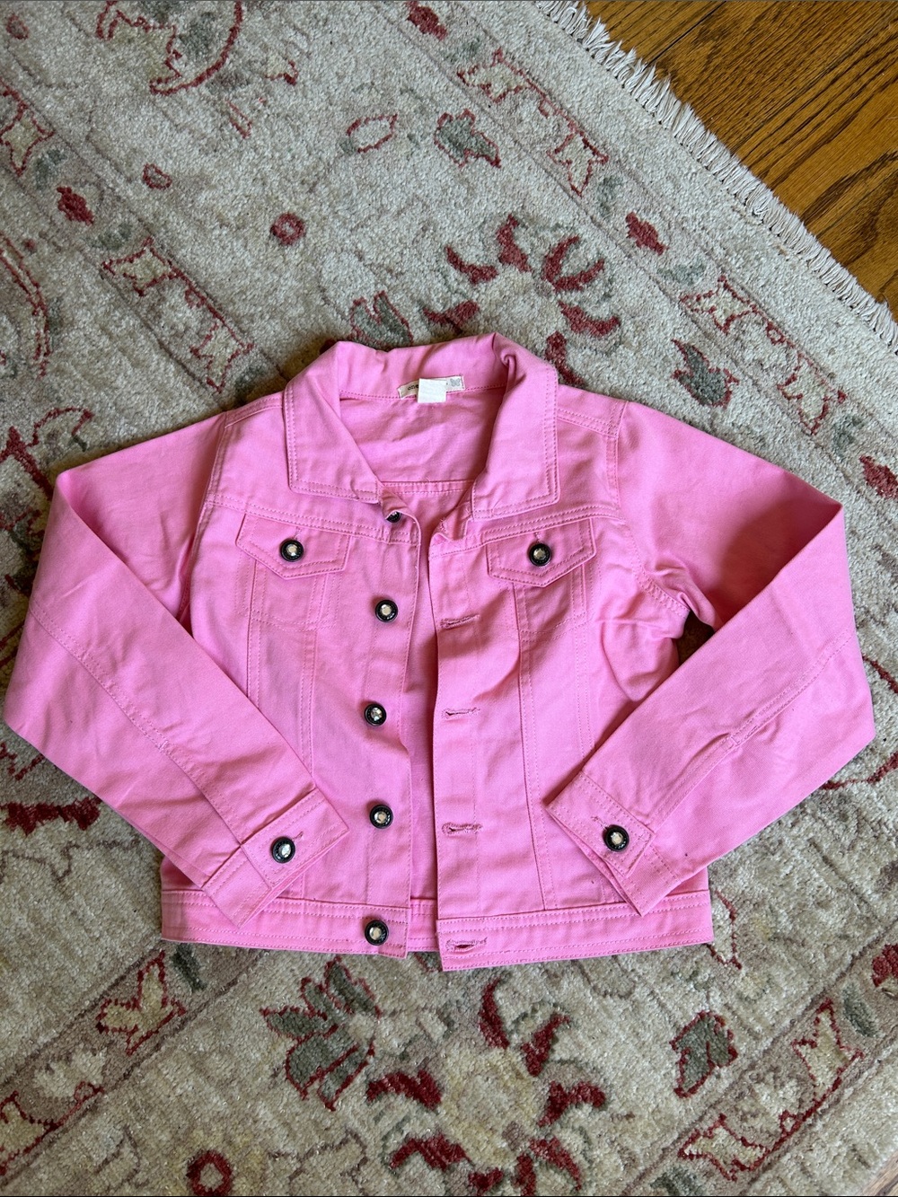 One Step Ahead Pink Denim Jacket with Embellished Buttons 100% Cotton EUC